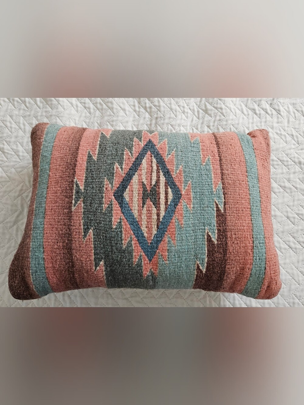 Southwestern Diamond Pattern Decorative Kilim Throw Pillow in Terracotta & Teal